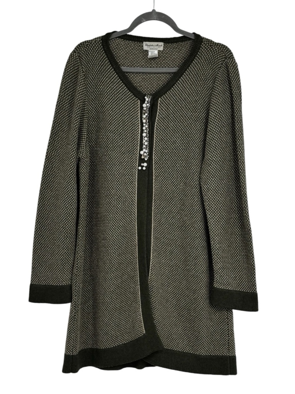 Elisabetta Minelli Size Large Olive Green/Cream Knit LL Cardigan w Snap Closure